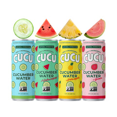 CUCU pack tropical frontal mostrando las 12 latas, hidratación limpia