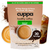Cuppa Healthy Coffee frente del envase mostrando diseño y porciones, clara identificación del producto
