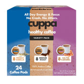 Cuppa Healthy Coffee frente de caja mostrando 24 cápsulas y beneficios