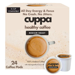Cuppa Healthy Coffee envase frontal mostrando diseño y beneficio conveniencia