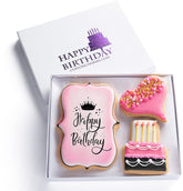 Custom Cookies caja frontal con galletas decoradas y mensaje 'Happy Birthday', ideal para regalar