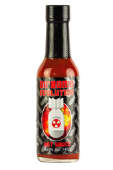 Da'Bomb Evolution Hot Sauce botella frontal con etiqueta visible y vibrante sabor