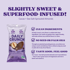 Daily Crunch bolsa abierta con almendras germinadas, fácil acceso y porciones