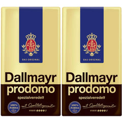 Dallmayr paquete frontal mostrando marca y tamaño, transmite calidad premium