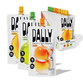 DALLY frente del empaque mostrando variedad de sabores y conveniencia