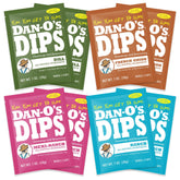 Dan-O’s frente del empaque variedad mostrando los cuatro sabores y beneficio de conveniencia