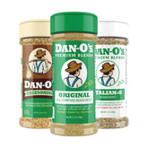 Dan-O's vista frontal del pack de tres botellas, ahorro y variedad