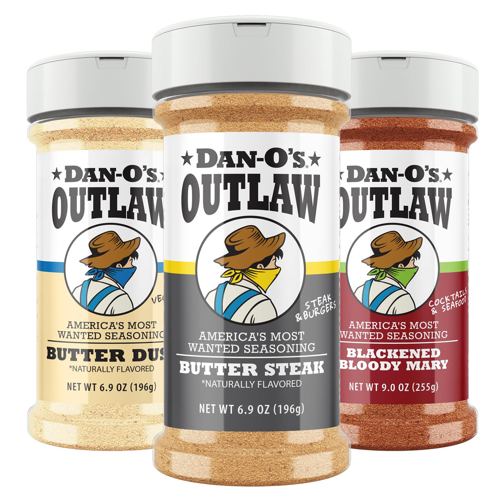 Dan-O's frasco frontal del pack Outlaw mostrando etiquetas llamativas