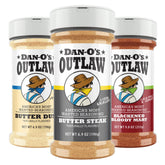 Dan-O's frasco frontal del pack Outlaw mostrando etiquetas llamativas