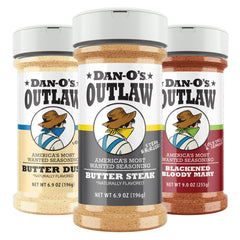 Dan-O's frasco frontal del pack Outlaw mostrando etiquetas llamativas