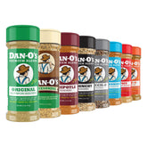 Dan-O’s paquete frontal con ocho frascos mostrando variedad y conveniencia