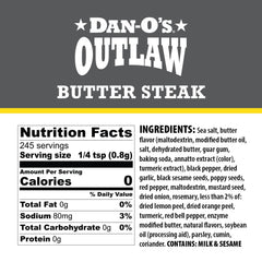 Dan-O's tres frascos alineados mostrando Butter Dust, Butter Steak y Blackened