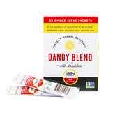 Dandy Blend frente del paquete mostrando la marca y 25 sobres, opción sin cafeína