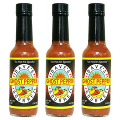 Dave's Gourmet frente pack de 3 mostrando botellas y etiqueta clara