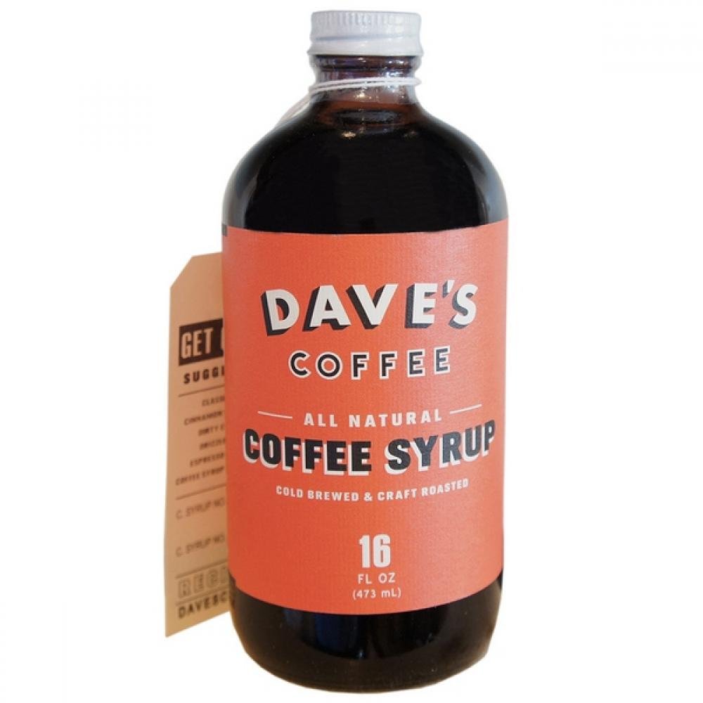 Dave's Coffee botella frontal de 16 oz mostrando etiqueta y vertido fácil