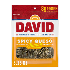DAVID frente del empaque Spicy Queso mostrando diseño y tamaño práctico