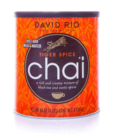 David Rio lata Tiger Spice frente mostrando etiqueta y tamaño conveniente