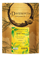 Davidson's paquete frontal de Ginger Spice en hoja suelta mostrando presentación orgánica y práctico empaque