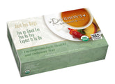 Davidson's empaque frontal mostrando rooibos verde orgánico y claridad de origen