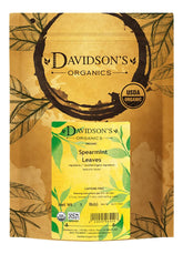 Davidson's bolsa frontal mostrando hojas de spearmint y pureza orgánica