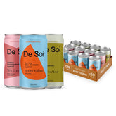 De Soi pack frontal mostrando las tres latas y variedad de sabores