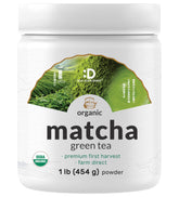 DEAL SUPPLEMENT frasco frontal de matcha orgánico mostrando etiqueta y tamaño