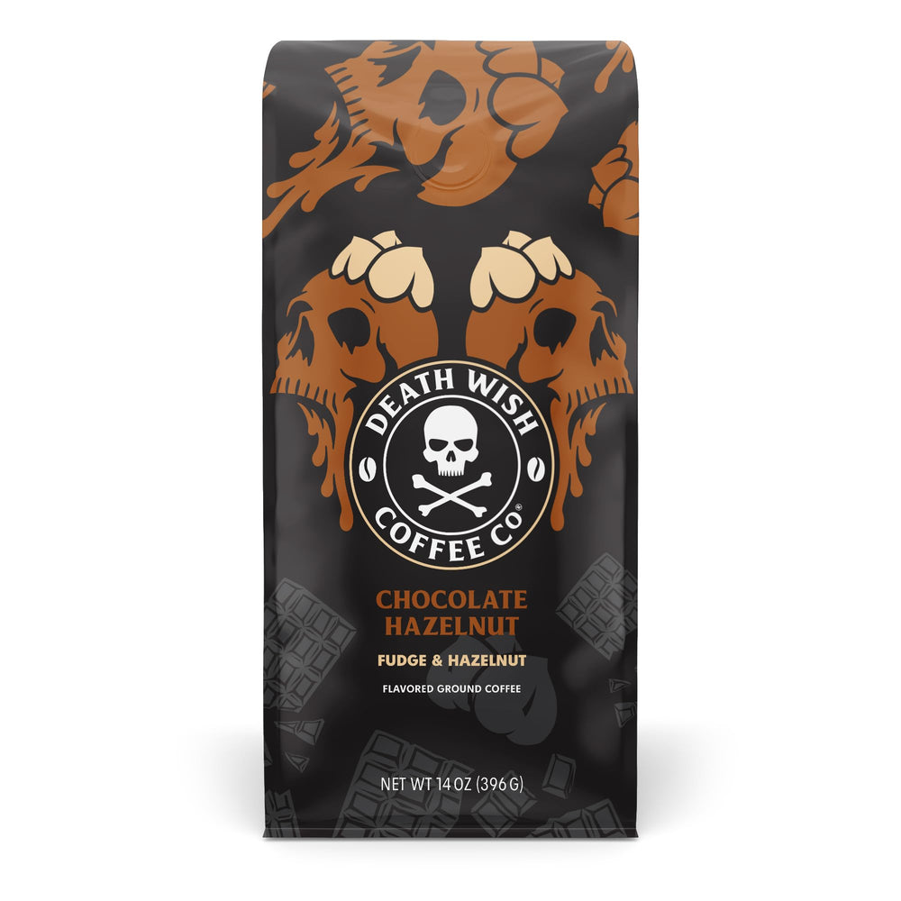 Death Wish Coffee vista frontal de la bolsa mostrando sabor y fuerza