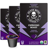 Death Wish Coffee caja frontal mostrando 30 cápsulas y diseño intenso
