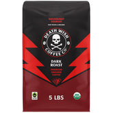 Death Wish Coffee frente del envase 80 oz mostrando marca y tamaño grande