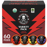 Death Wish Coffee empaque frontal mostrando variedad y conveniencia