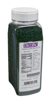 DecoPac frasco frontal mostrando sprinkles verdes, práctico para decorar