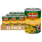 Del Monte ejotes enteros en lata, frente, beneficio: lista para servir