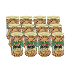 Del Monte frasco frontal mostrando champiñones listos para usar y conveniencia