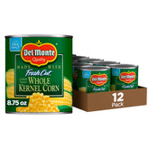 Del Monte lata frontal mostrando maíz dorado y etiqueta clara, confianza de marca