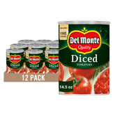 Del Monte lata frontal mostrando tomates en cubos y conveniencia
