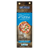 DeLallo envase delantero de mezcla para masa de pizza mostrando la etiqueta y conveniencia