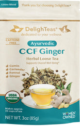 DelighTeas empaque frontal que muestra contenido orgánico y porciones