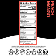 Devotion Nutrition polvo durazno-mango en primer plano, mezcla uniforme