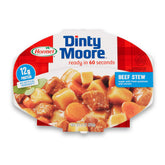 Dinty Moore frontal de lata mostrando el diseño y conveniencia en estantería