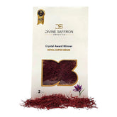 Divine Healing Saffron envase frontal mostrando hebras puras y conservación
