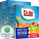 Dole caja frontal mostrando 60 sobres y mints Galley Grove, opción portátil