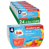 Dole envase frontal mostrando duraznos en gel, práctico para meriendas