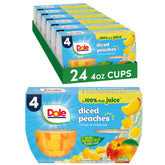 Dole vista frontal de la taza mostrando duraznos y beneficio conveniencia