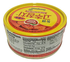 DONG WON lata servida sobre arroz caliente mostrando uso fácil y aporte proteico