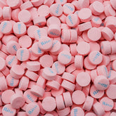 Donty-Tonty bolsa frontal 1 lb mostrando pastillas rosas y facilidad de uso