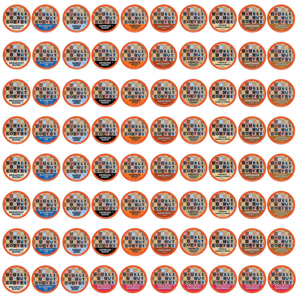 Double Donut Coffee pack frontal mostrando 80 cápsulas y variedad