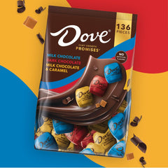 Dove chocolate con caramelo corte mostrando el relleno meloso
