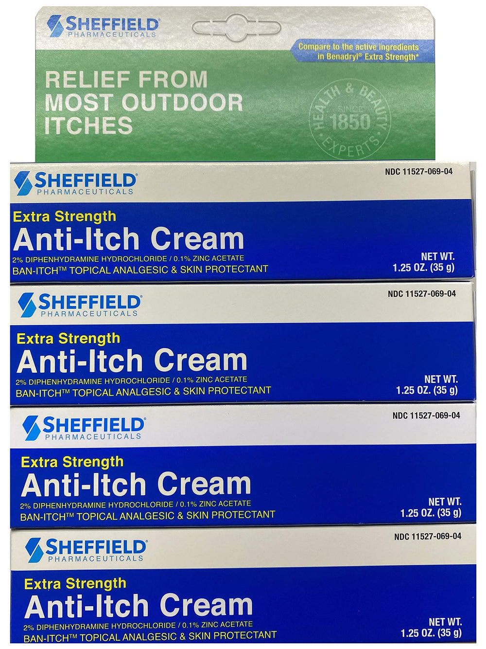 Dr. Sheffield's tubo frontal mostrando etiqueta y beneficio de alivio rápido