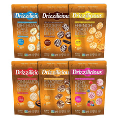 Drizzilicious frente del empaque mostrando variedad y conveniencia
