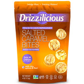 Drizzilicious frente del empaque mostrando sabor caramelo salado y beneficios